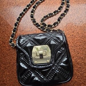 Talbots Luxury 100% Black Patent Leather Crossbody Bag with Gold Accents